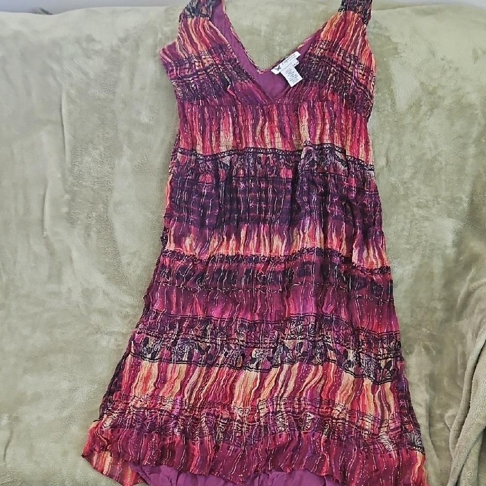 Purple and Pink Tiered Ruched Mini Sundress